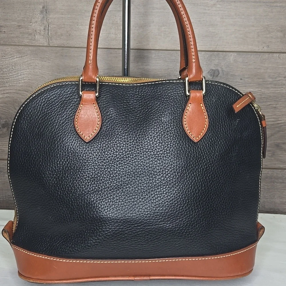 Dooney & Bourke Black and British Tan Leather Satchel Handbag